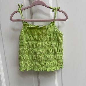 Kidgets 3T Girls Green Ruffle Ruched Camisole Top Shirt Blouse with Bow Straps